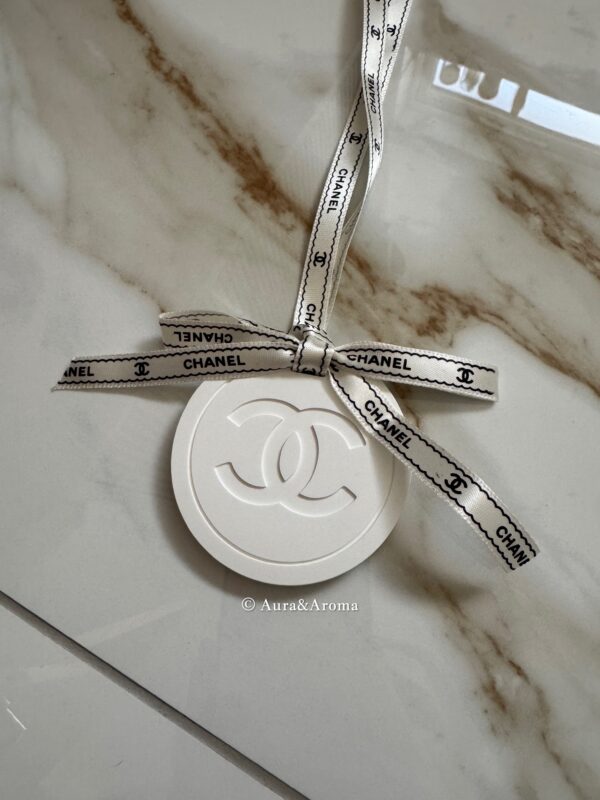 Chanel inspired car and home hanging air freshener perfect gift present anniversary and birthday - black and white ribbon - Image 6