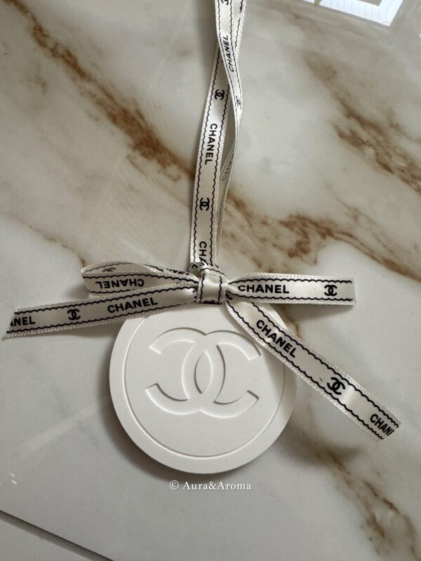Chanel inspired car and home hanging air freshener perfect gift present anniversary and birthday - black and white ribbon - Image 5