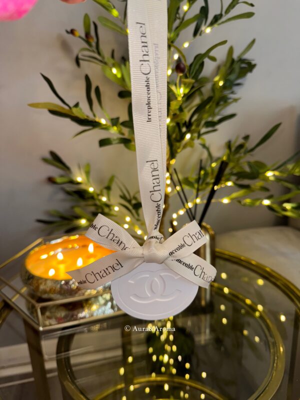 Chanel inspired car and home hanging air freshener perfect gift present anniversary and birthday - white ribbon - Image 2