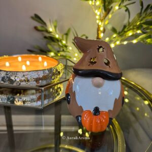 Autumn Gnome Wax Burner – Cozy Ceramic Pumpkin Candle & Wax Melt Warmer | Fall Home Décor, Halloween Accent, and Aromatherapy Gift Idea 🎃🕯️