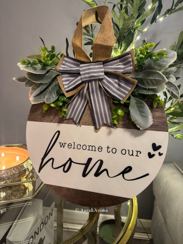 Welcome to our home wooden door sign - Image 2