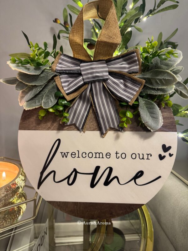 Welcome to our home wooden door sign - Image 3