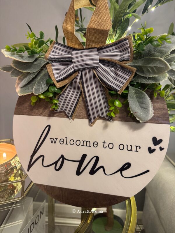 Welcome to our home wooden door sign - Image 4