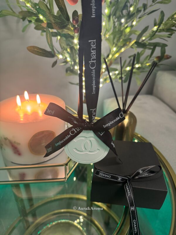 Chanel inspired car and home hanging air freshener perfect gift present anniversary and birthday - black ribbon - Image 2