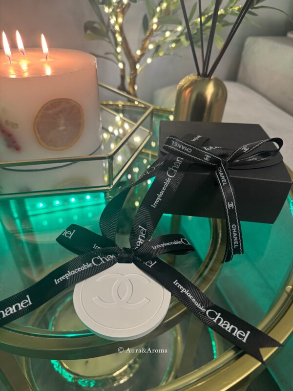 Chanel inspired car and home hanging air freshener perfect gift present anniversary and birthday - black ribbon - Image 4