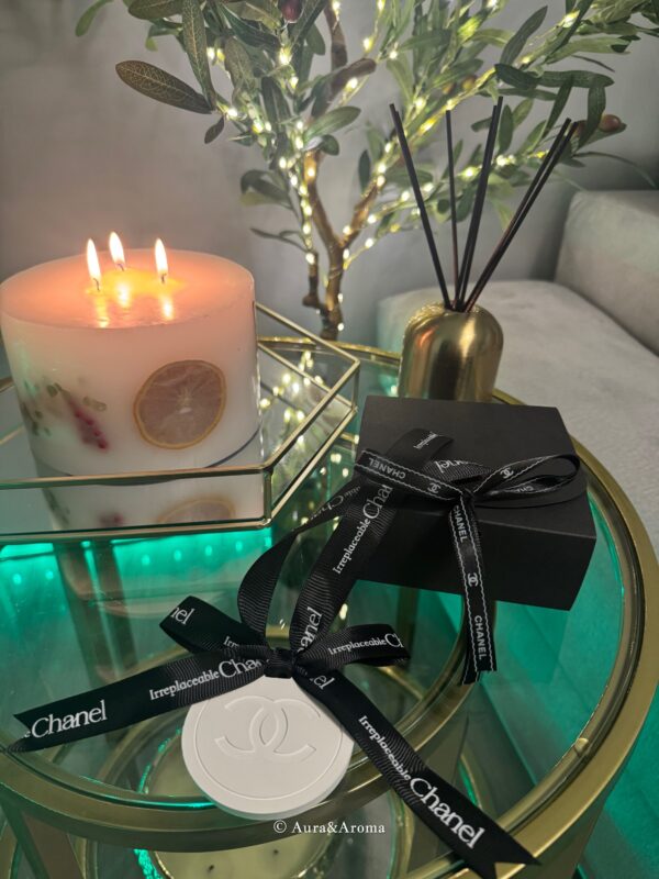 Chanel inspired car and home hanging air freshener perfect gift present anniversary and birthday - black ribbon